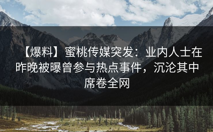 【爆料】蜜桃传媒突发：业内人士在昨晚被曝曾参与热点事件，沉沦其中席卷全网