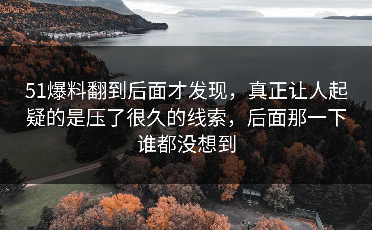 51爆料翻到后面才发现，真正让人起疑的是压了很久的线索，后面那一下谁都没想到